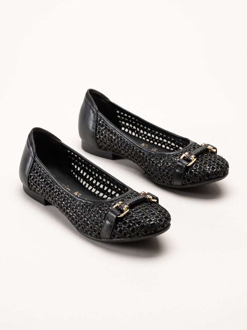 Tamaris - Svarta ballerinaskor i virkad textil