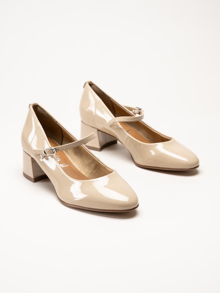 Tamaris - Beige pumps i syntetlack