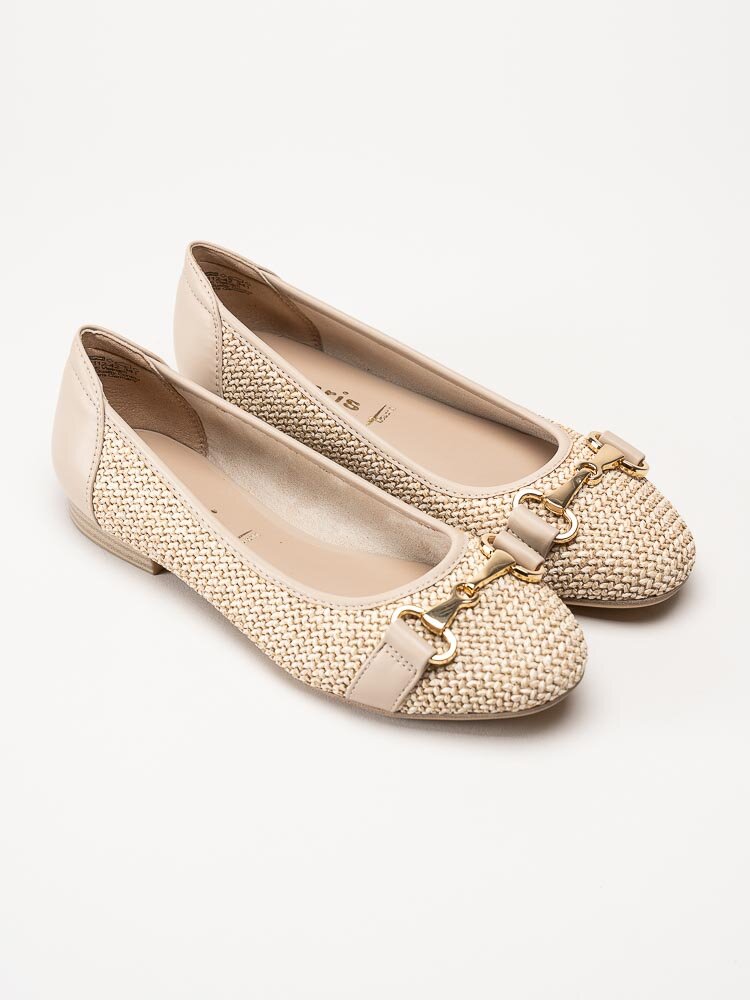 Tamaris - Beige ballerinaskor i vävd textil