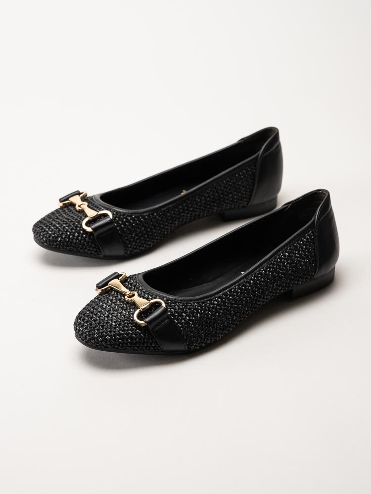 Tamaris - Svarta ballerinaskor i vävd textil