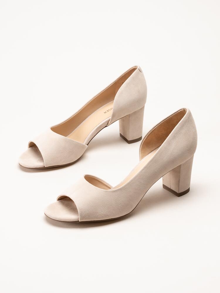 Peter Kaiser - Ljusbeige peep toe pumps i mocka