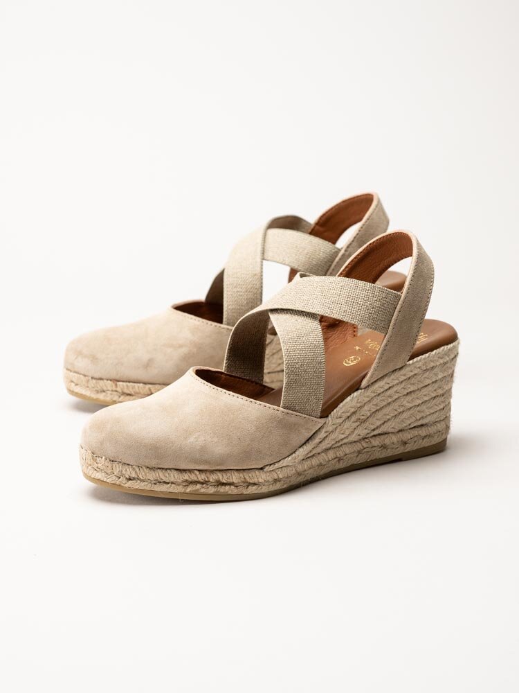 Duffy - Beige kilklackade espadrillos i mocka
