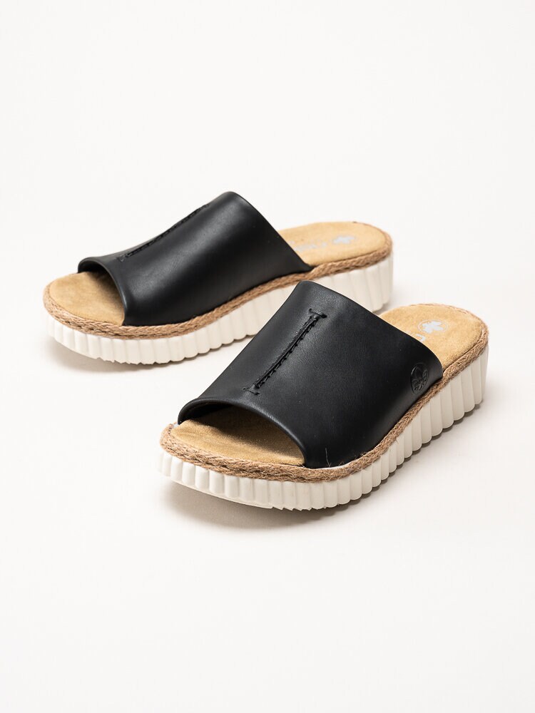 Rieker - Svarta kilklackade slip in sandaler