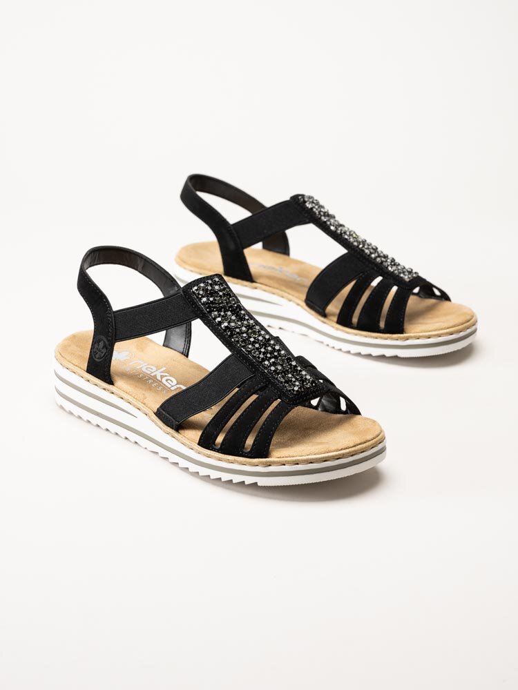 Rieker - Svarta sandaler med strassdekor