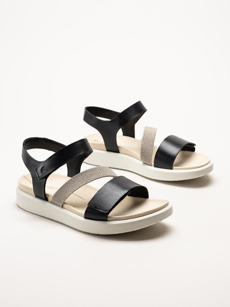 Ecco - Flowt 2-Strap - Svarta sandaler i skinn
