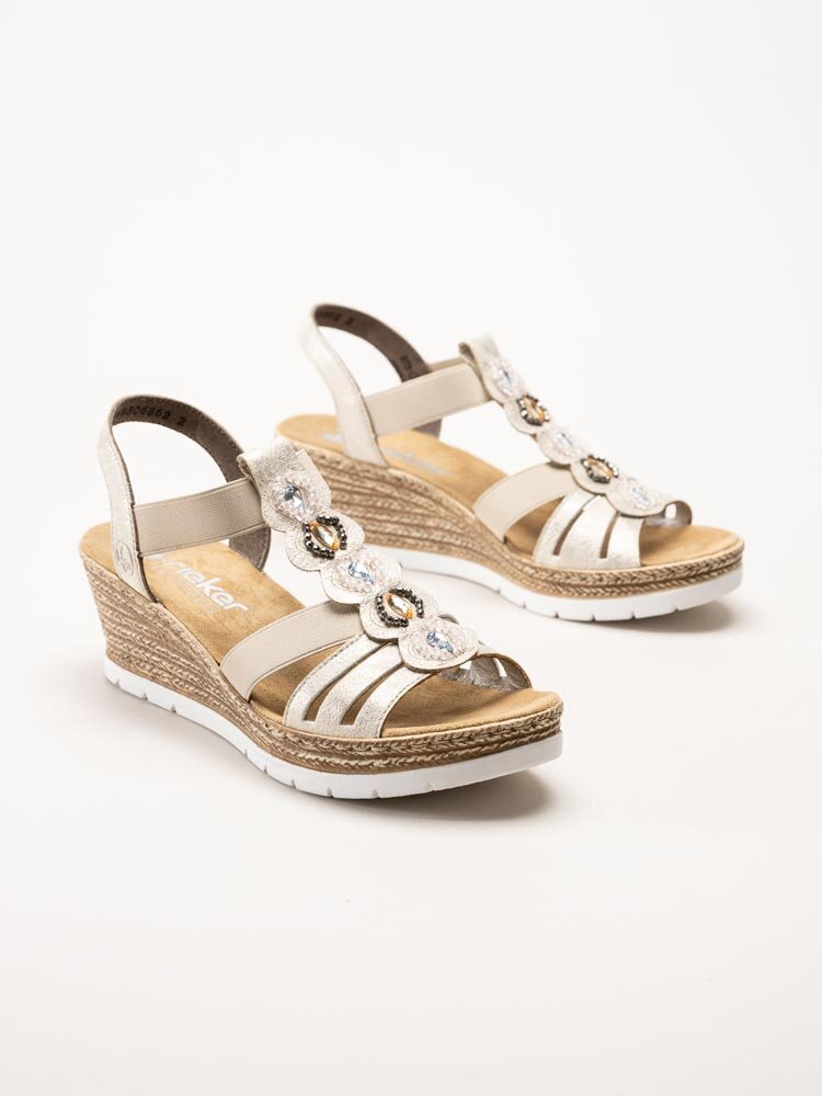Rieker - Beige kilklackade sandaletter