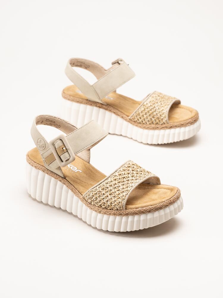 Rieker - Beige mönstrade sandaletter med kilklack