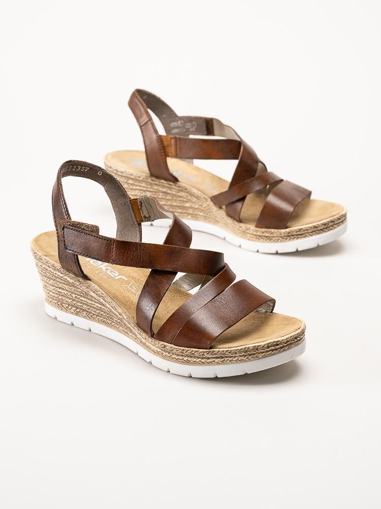 Rieker - Bruna kilklackade sandaletter i skinn