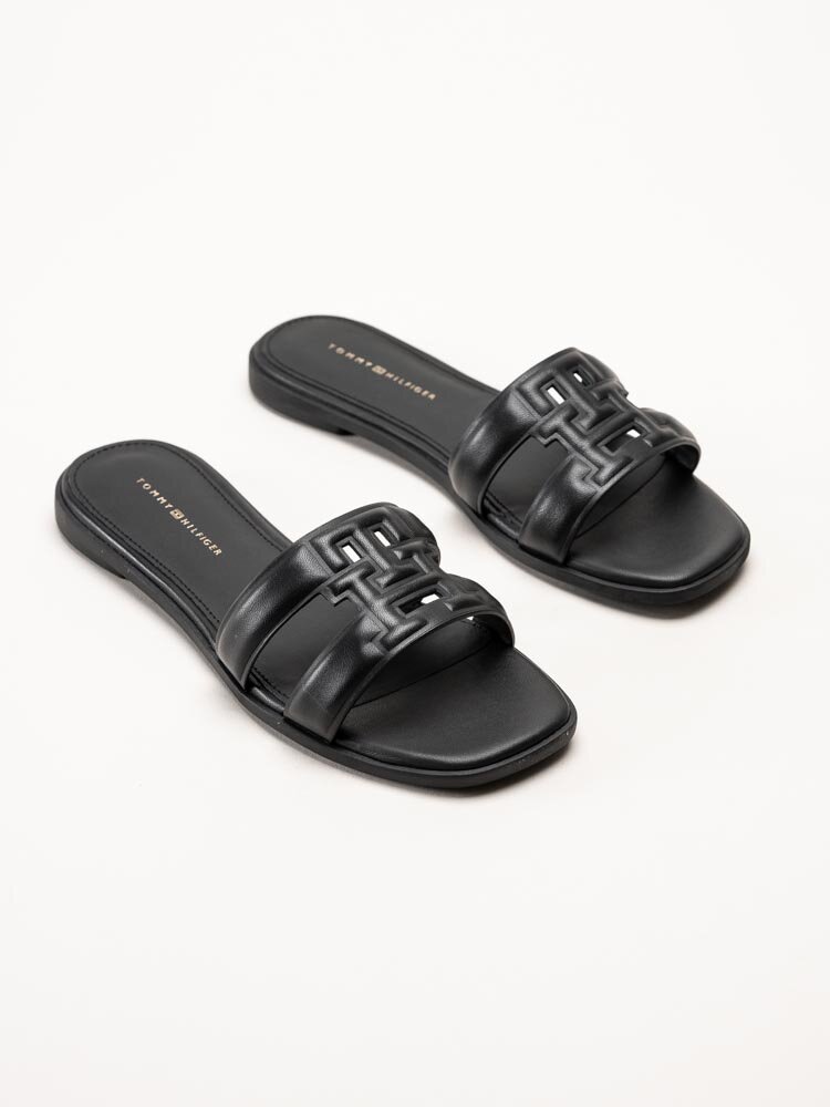 Tommy Hilfiger - Logo Strap Mule - Svarta slip-in sandaler i skinn