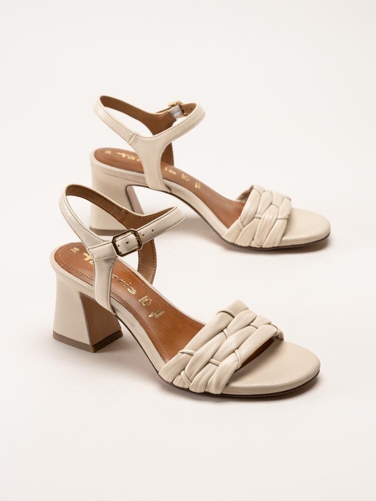 Tamaris - Ljusbeige sandaletter i skinn