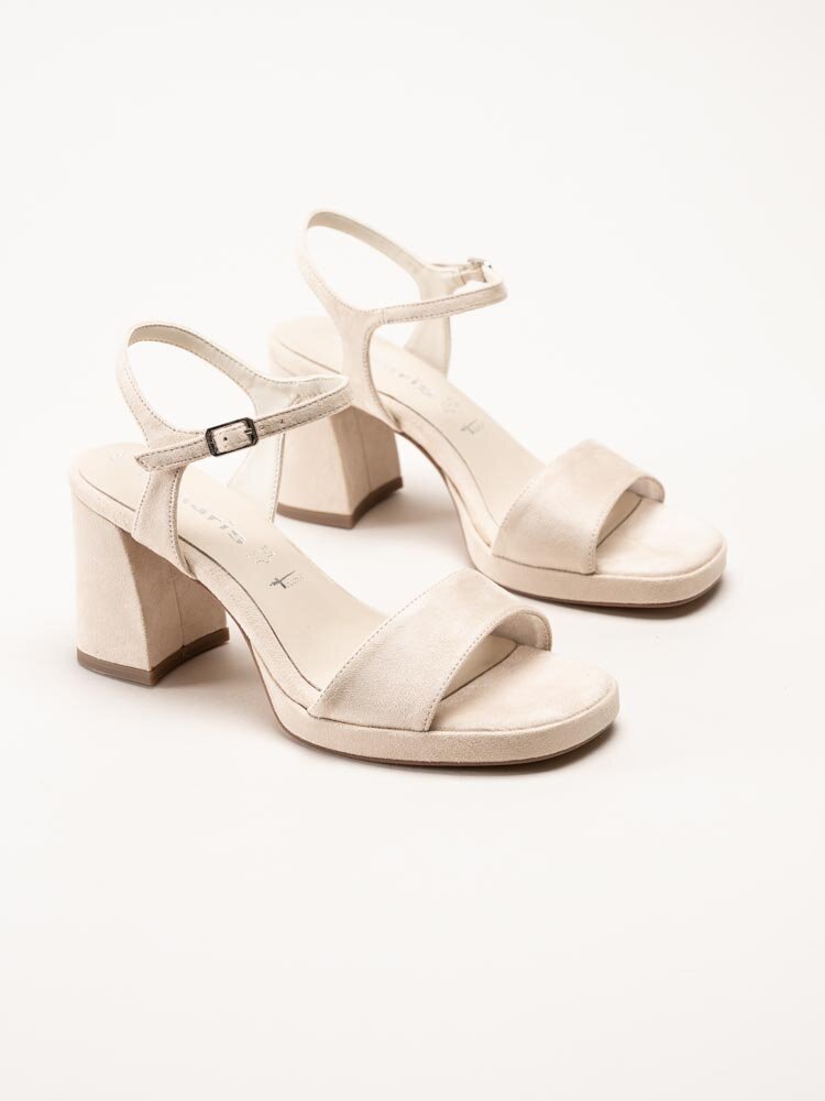 Tamaris - Ljusbeige platåsandaletter i mjuk textil