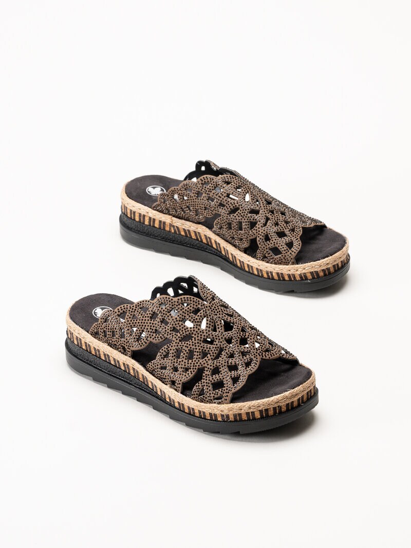 Rieker - Mörkbruna slip in sandaler