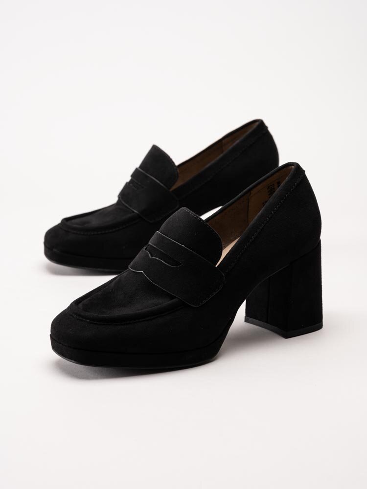 S.Oliver - Svarta högklackade loafers i textil