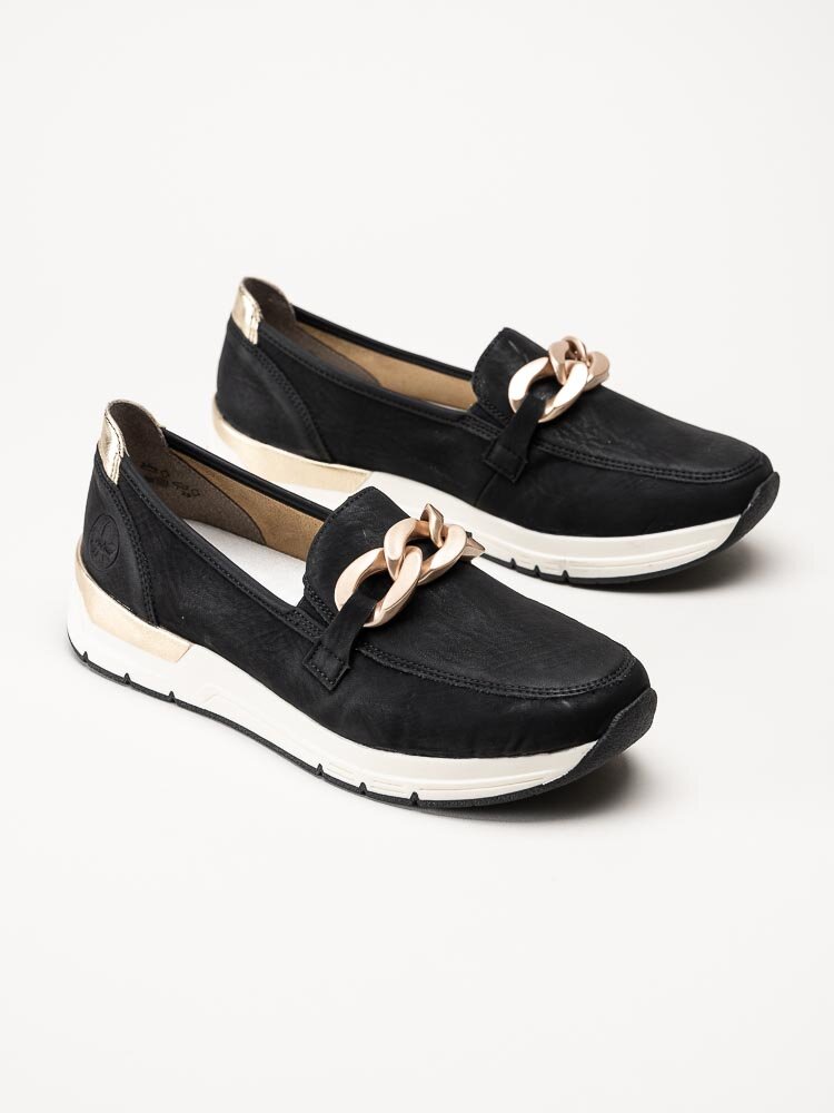 Rieker - Svarta loafers med guldfärgad länk