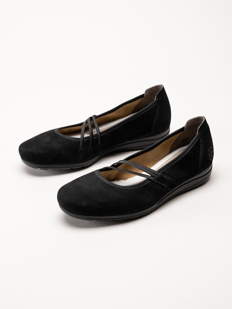 Rieker - Svarta ballerinaskor i nubuck