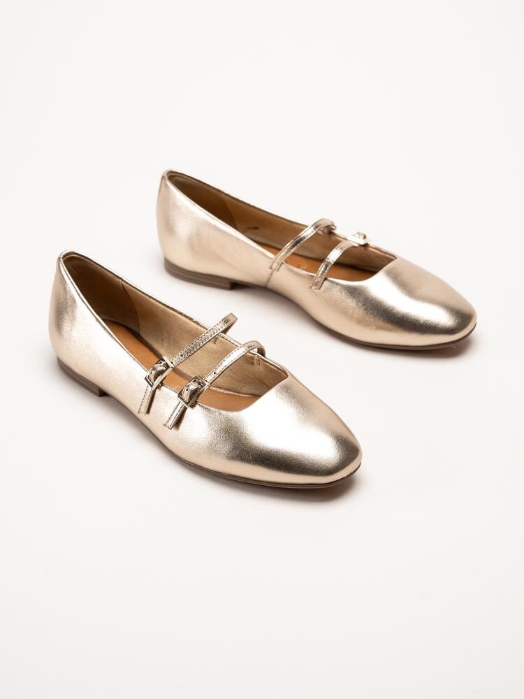 Tamaris - Bronsmetallic ballerinaskor i skinn