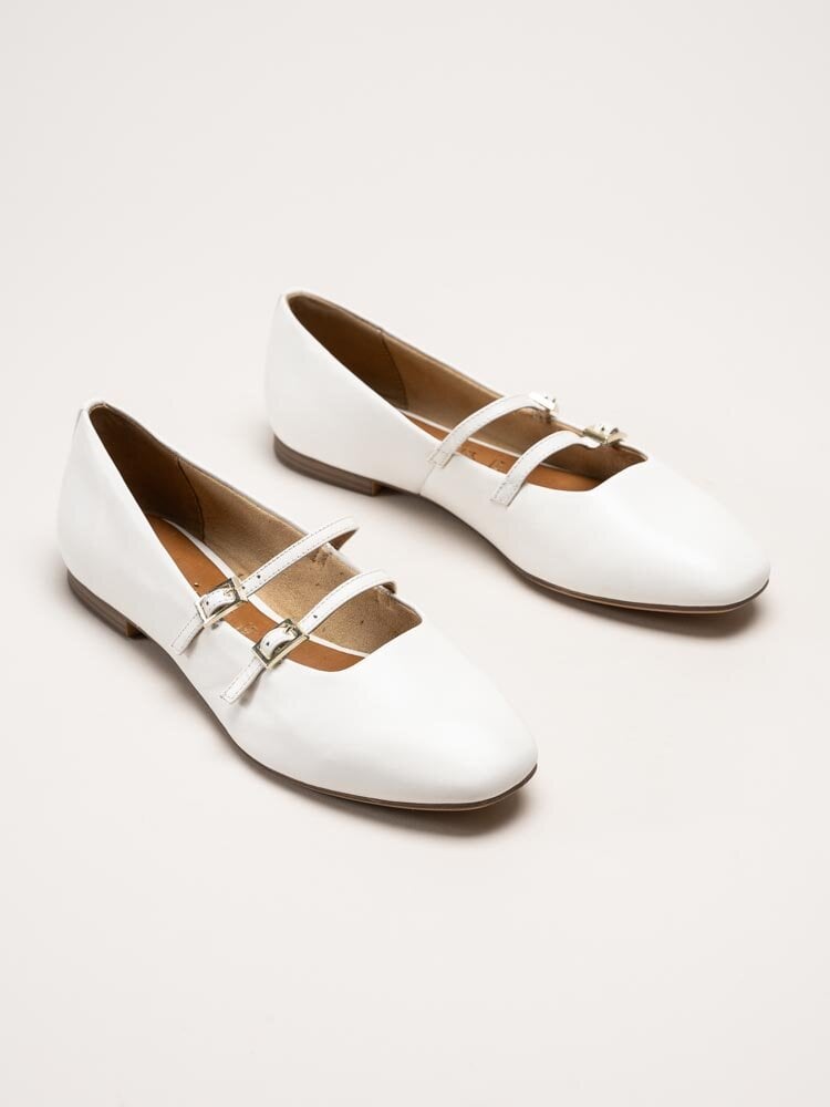 Tamaris - Vita ballerinaskor i skinn