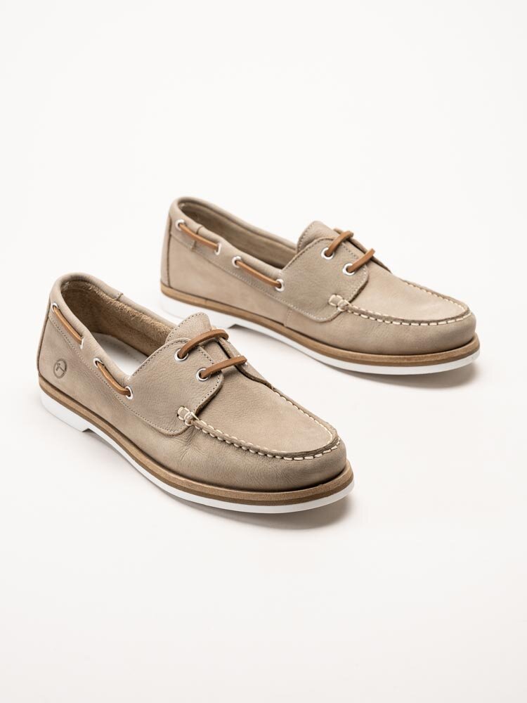 Tamaris - Beige seglarskor i nubuck
