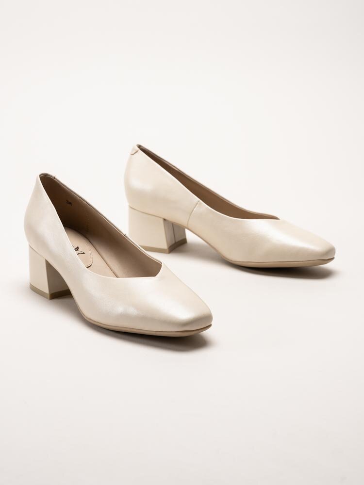 Caprice - Beige klassiska pumps i skinn