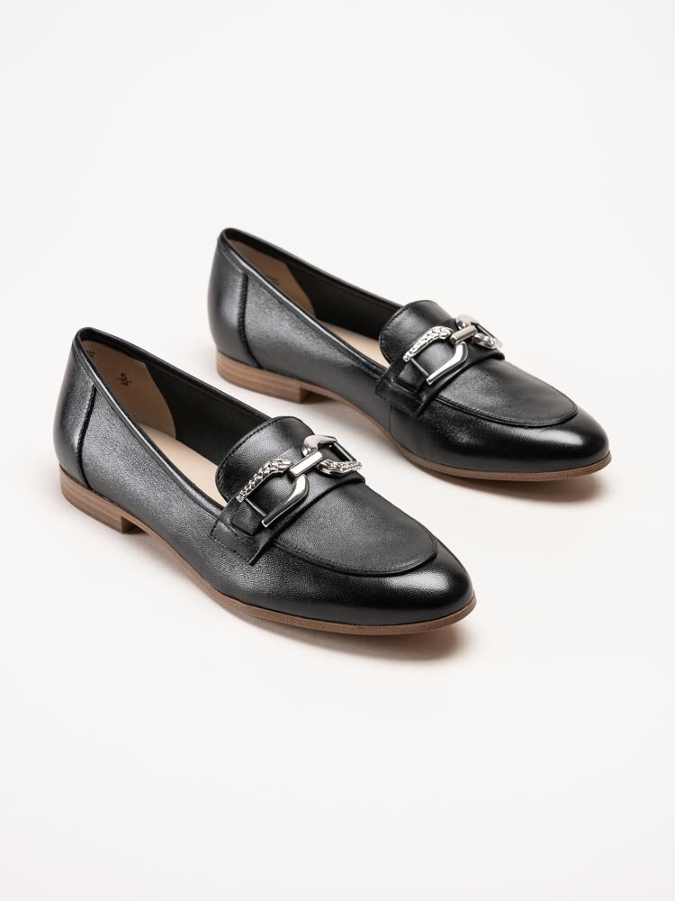 Caprice - Svarta loafers i skinn