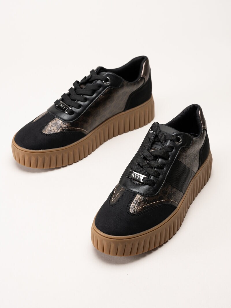 Marco Tozzi - Svarta sneakers med leopardmönster