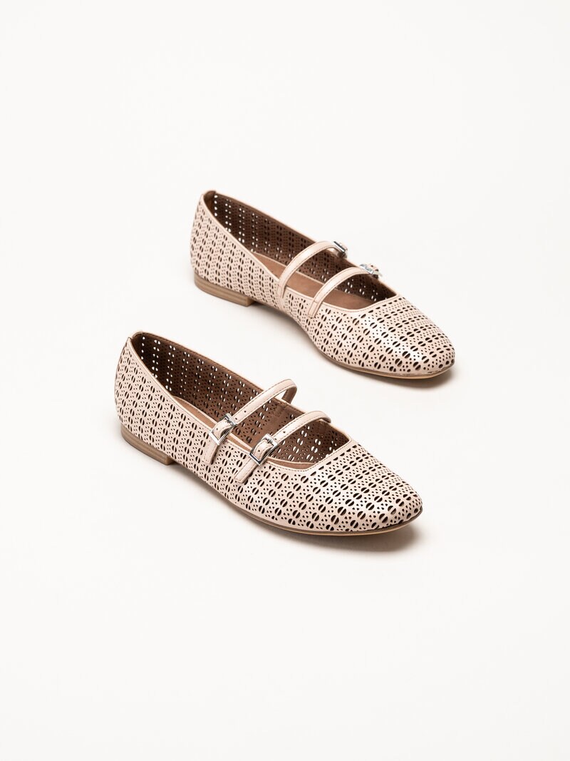 Tamaris - Rosa ballerinaskor i skinn