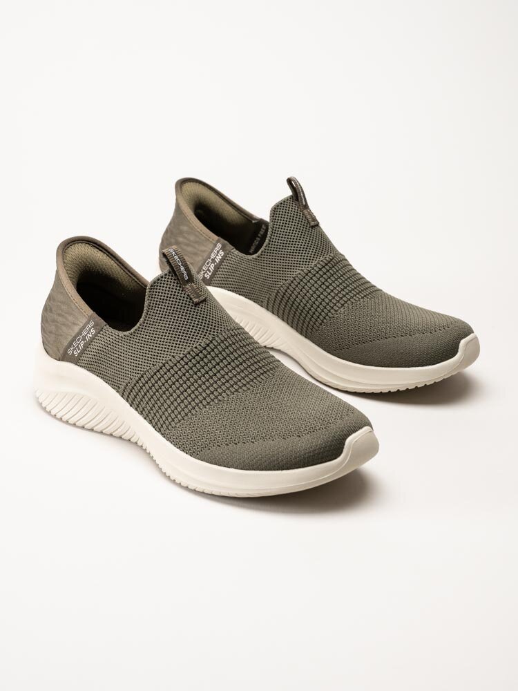 Skechers - Ultra Flex 3.0 Cozy Streak - Gröna slip-ins sneakers i textil