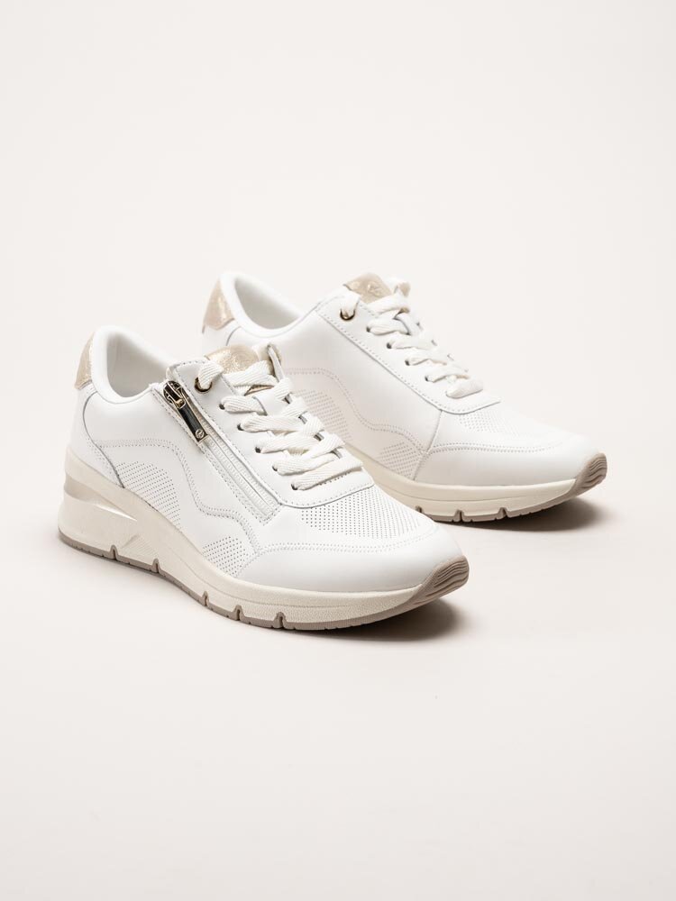 Tamaris - Vita kilklackade sneakers i skinn