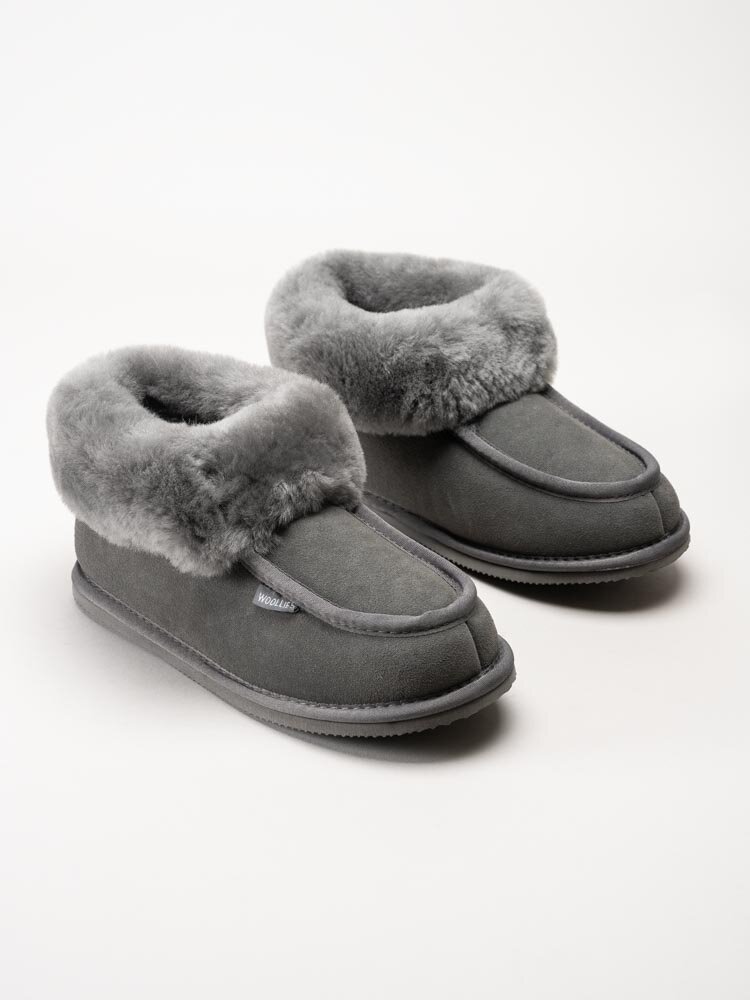 Wollies - Classico - Mörkgrå slip on fårskinnstofflor