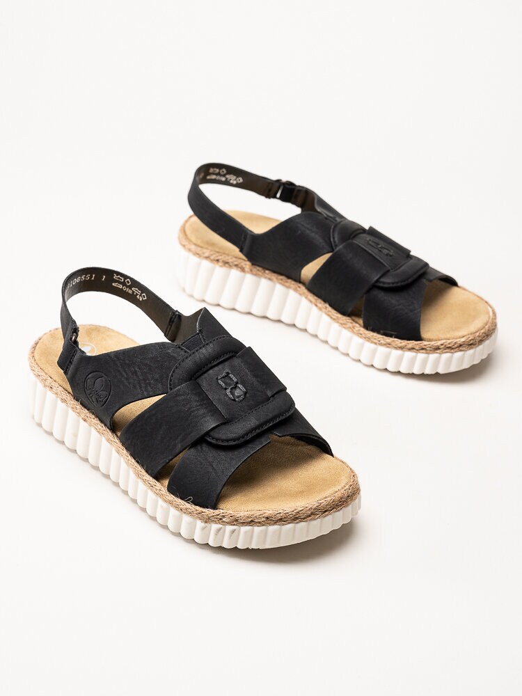 Rieker - Svarta sandaler i skinnimitation