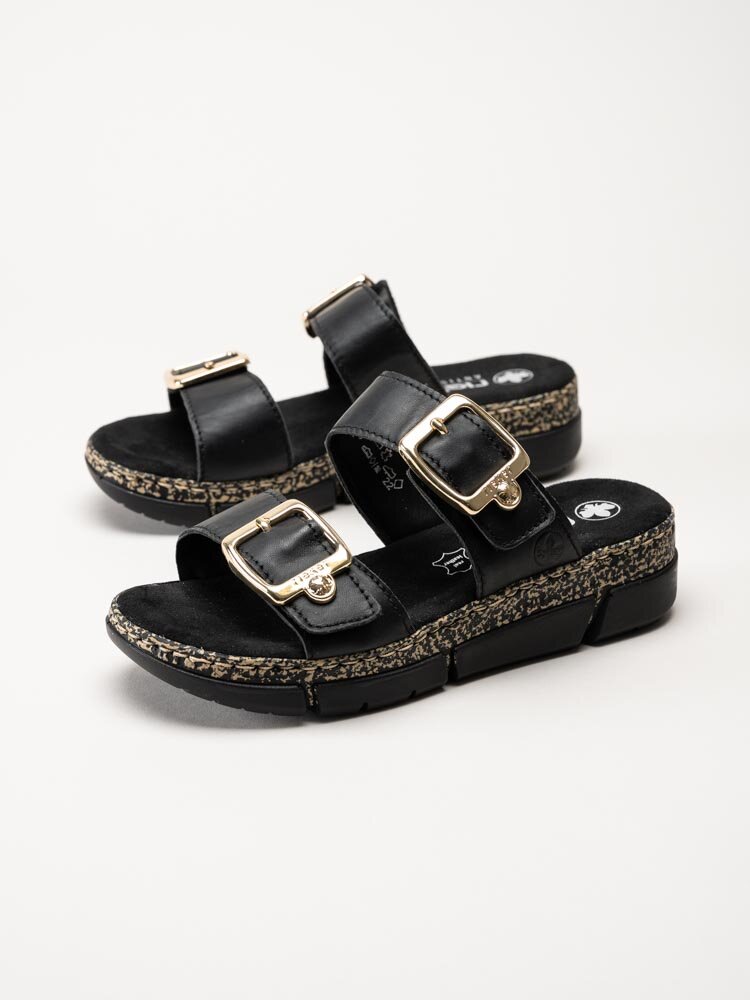 Rieker - Svarta slip in sandaler i skinn