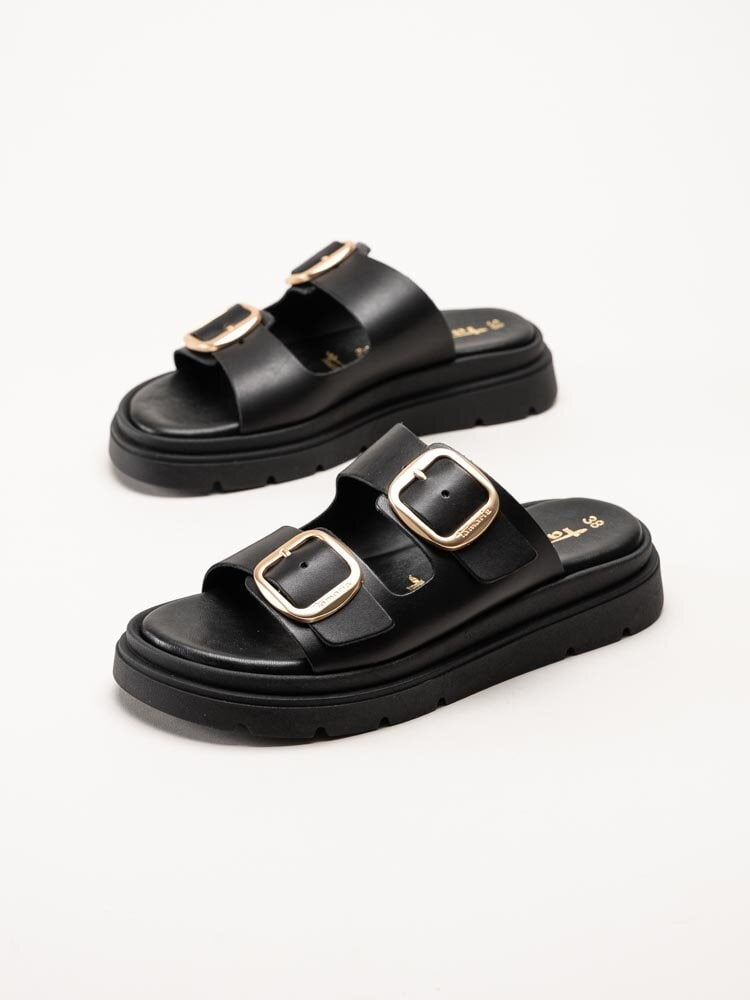 Tamaris - Svarta slip in sandaler i skinn