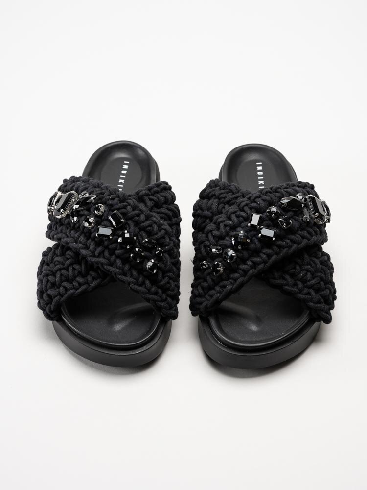 Inuikii - Woven Stones - Svarta slip in sandaler i grovt virkad textil