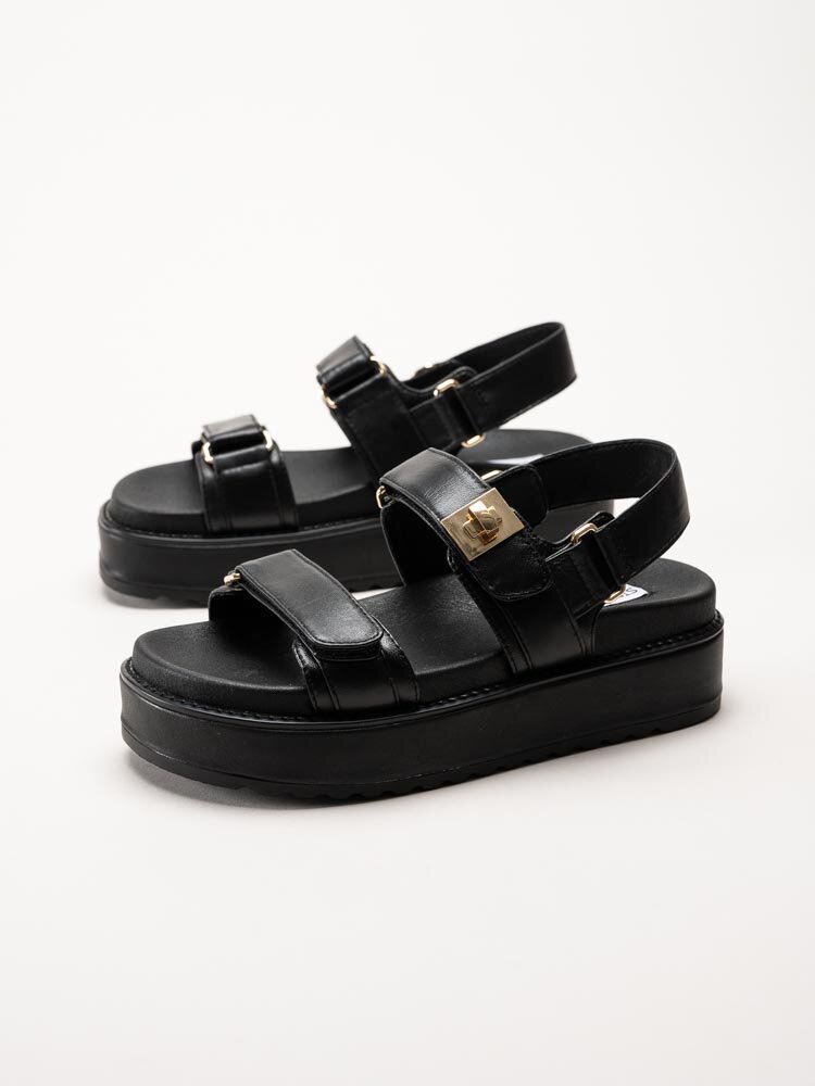 Steve Madden - Bigmona - Svarta platåsandaler i skinn
