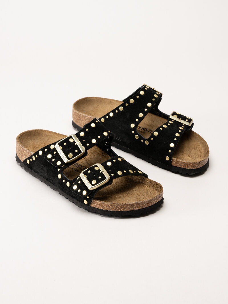 Birkenstock - Arizona Rivet Border - Svarta slip in sandaler i mocka med nitar