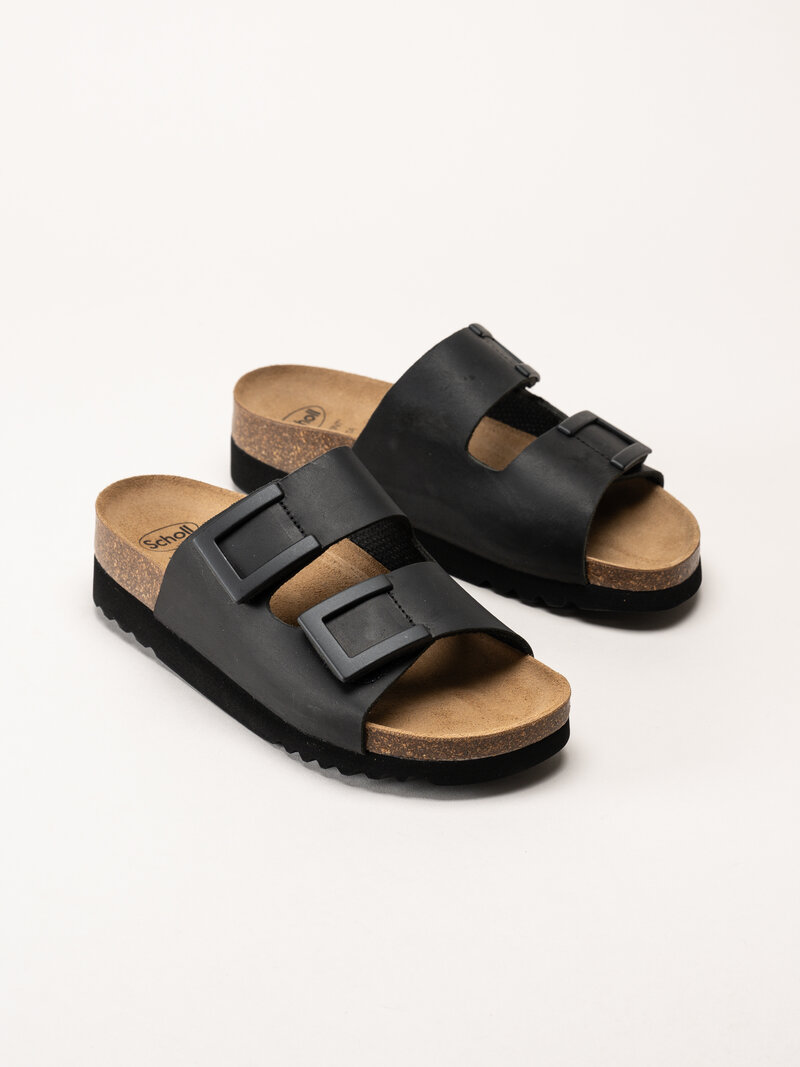 Scholl - Monterey 2 Straps - Svarta slip in sandaler i oljat skinn