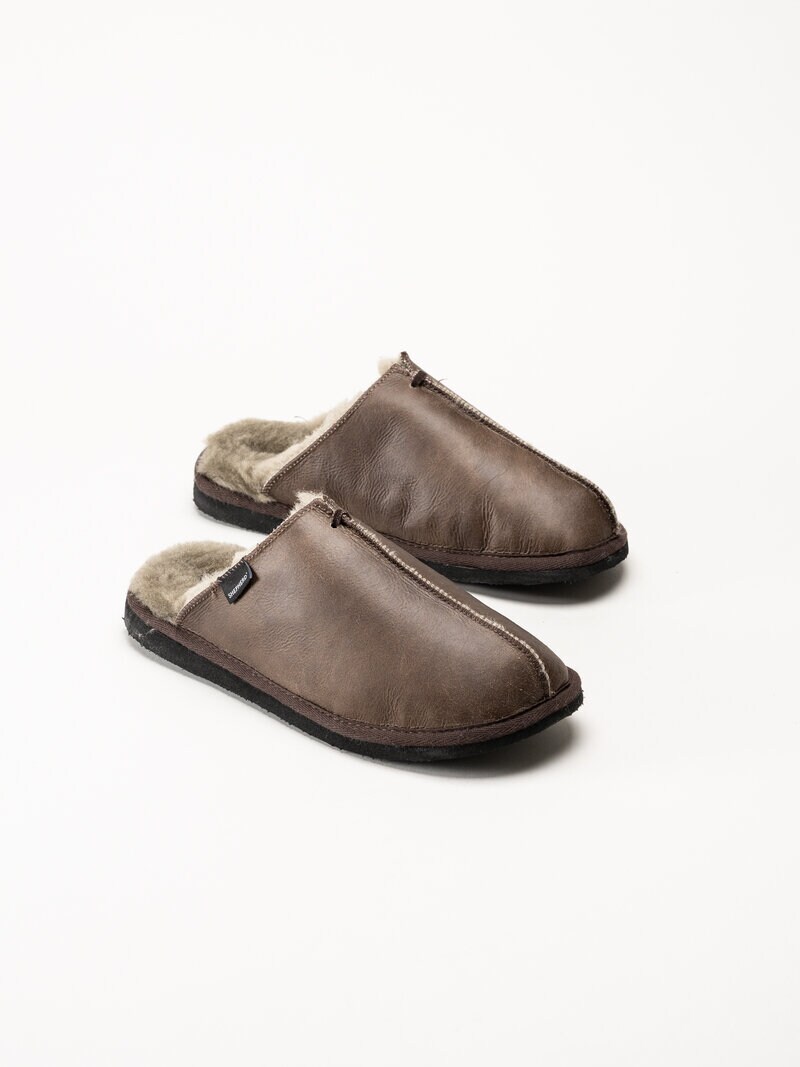 Shepherd - Hugo - Mörkbruna slip in fårskinnstofflor