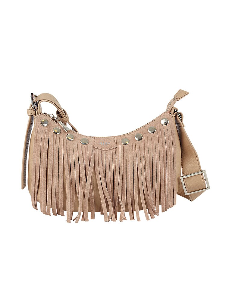 Ulrika Design - Fringes Mockafransar - Beige väska med mockafransar och nitar