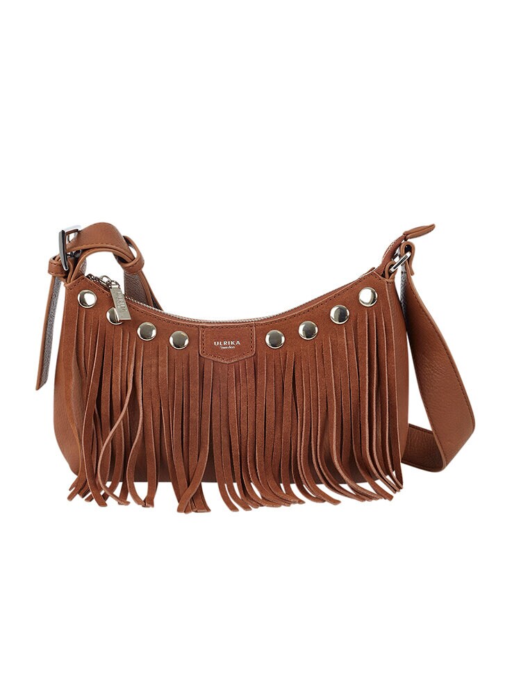 Ulrika Design - Fringes Mockafransar - Brun väska med mockafransar och nitar