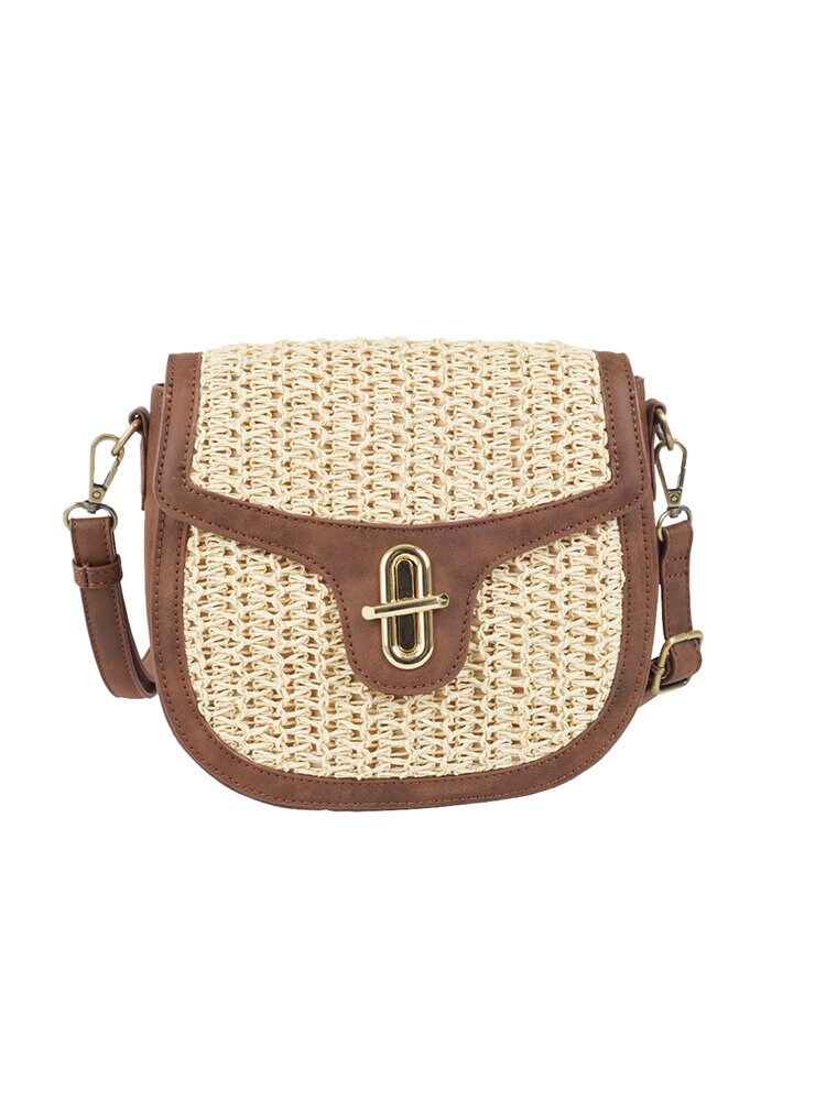 Ulrika Design - Sraw Sadelväska - Beige sadelväska i synte och strå