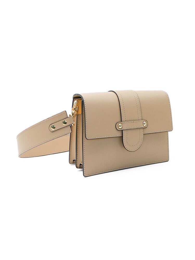 Latalia - Atri - Beige elegant axelväska i boxmodell i skinn