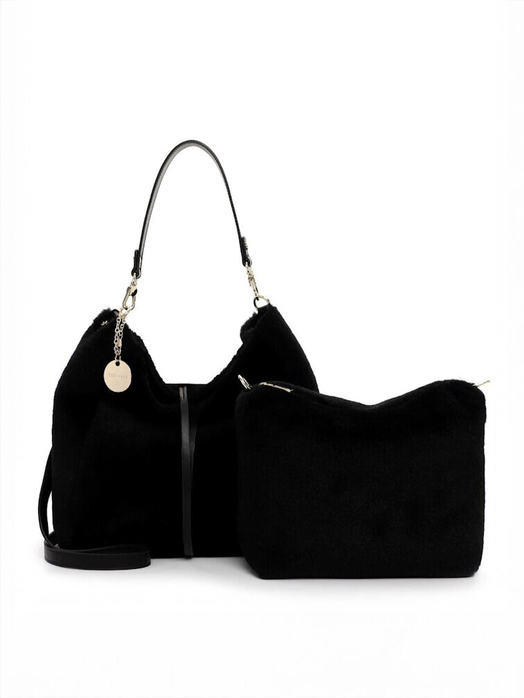 Tamaris bags - Gaja Pouch M - Svart mjuk väska i fuskpäls