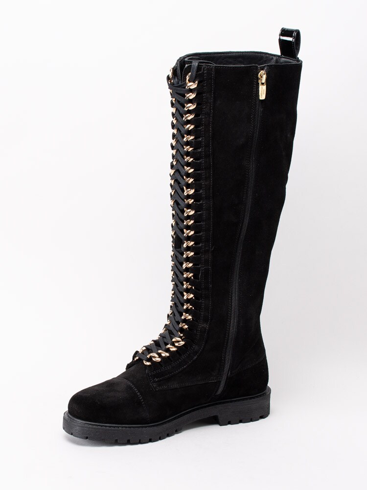 01203002 Copenhagen Shoes Ally long suede CS5214-001 Svarta stövlar i mocka med gulddetaljer-8
