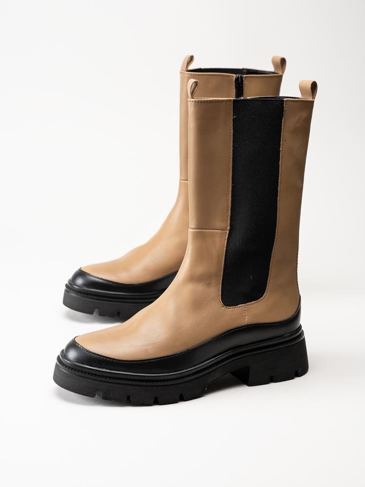 Gabor - Beige höga chelsea boots i skinn