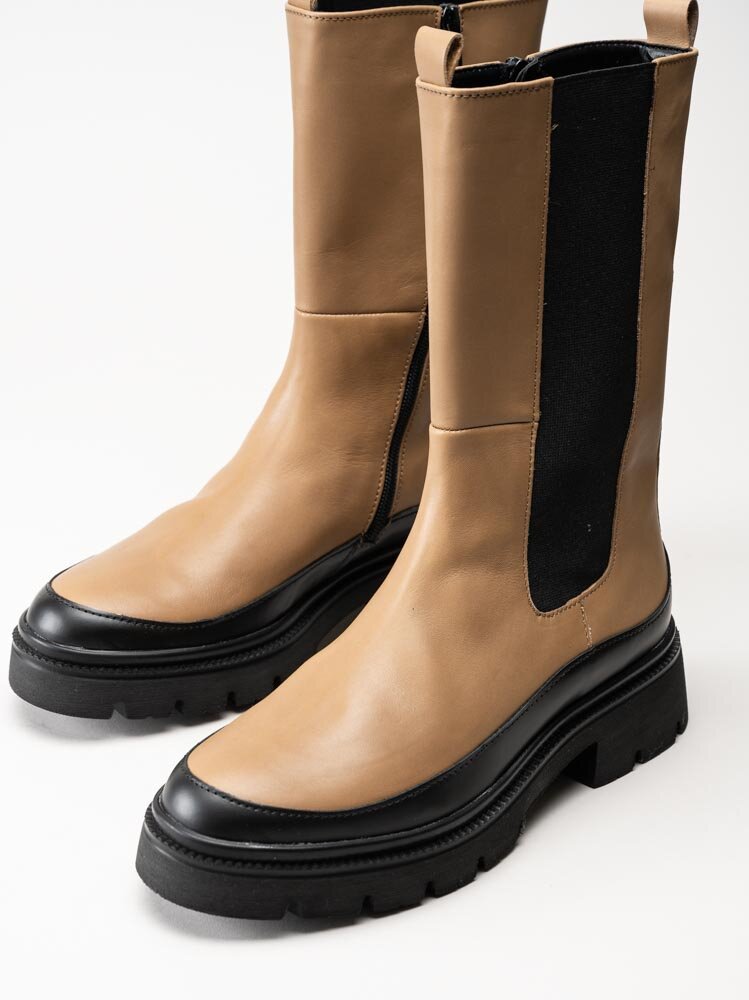 Gabor - Beige höga chelsea boots i skinn