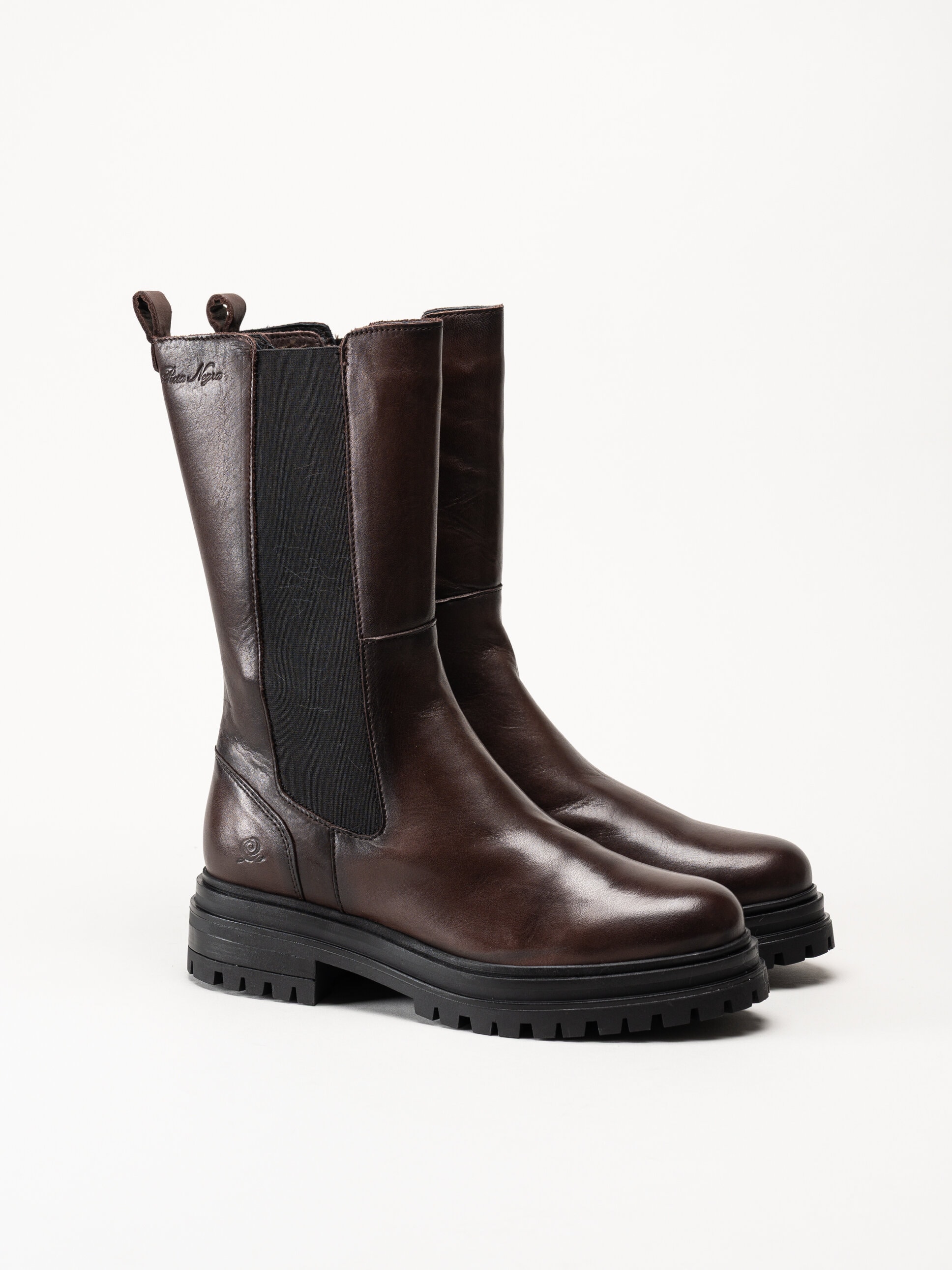 Rosa Negra - Mörkbruna höga resårboots i skinn