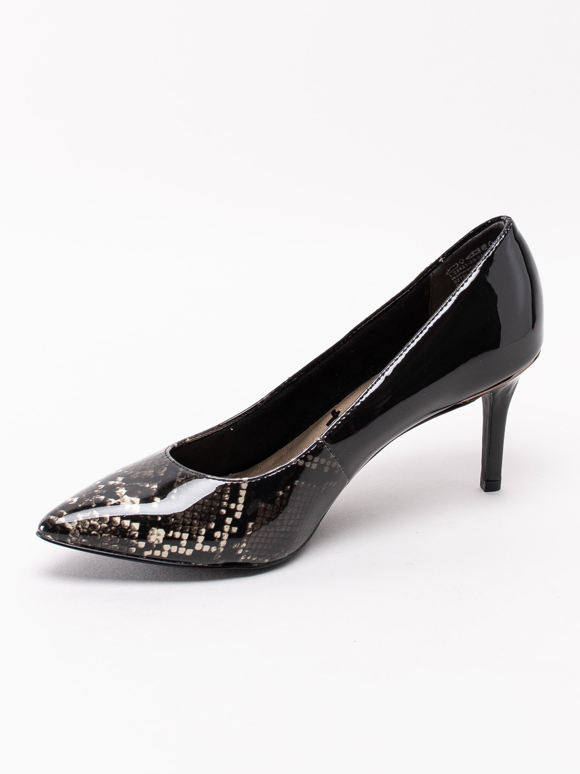 03193018 Tamaris 1-22421-23-044 svarta lackade pumps med snake print-2