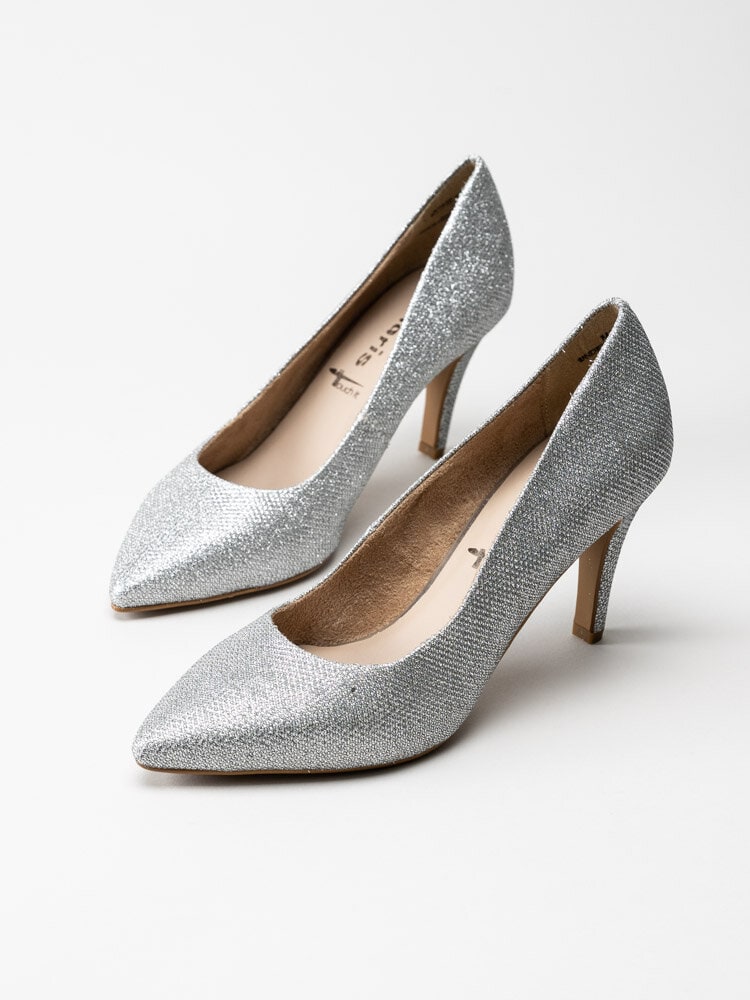 Tamaris - Silverglittriga högklackade pumps