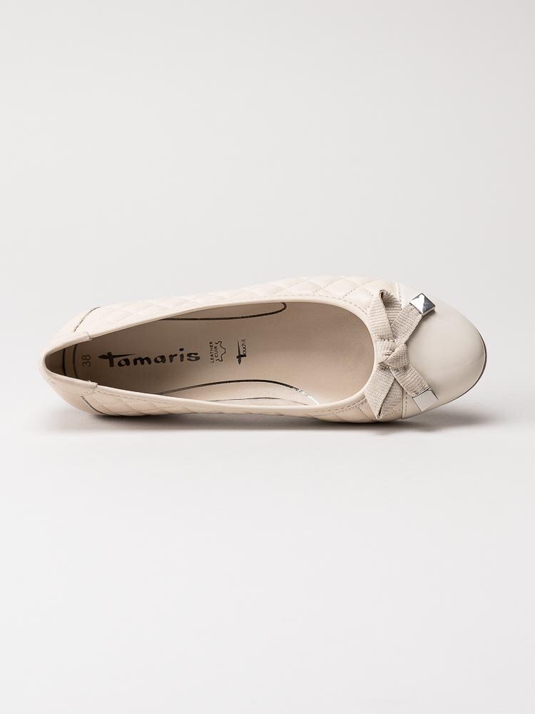 Tamaris - Ljusbeige ballerinaskor i skinn