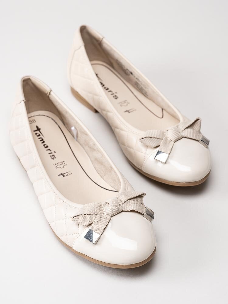 Tamaris - Ljusbeige ballerinaskor i skinn